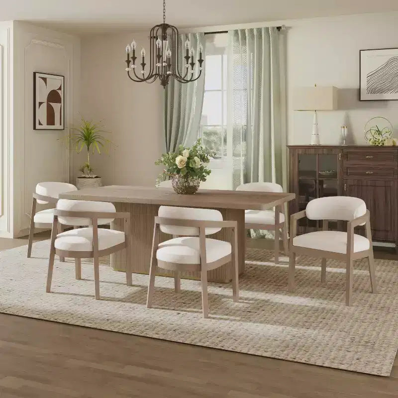 Christopher Knight Home Ambessa Modern 7 Piece Rubberwood Upholstered Dining Set