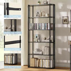 Étagère haute à 6 niveaux, Bibliothèque industrielle avec étagères ouvertes et cadre en métal, Étagère de présentation peu encombrante pour salon, bureau, appartement