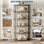 Étagère haute à 6 niveaux, Bibliothèque industrielle avec étagères ouvertes et cadre en métal, Étagère de présentation peu encombrante pour salon, bureau, appartement