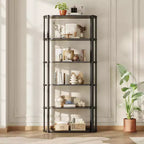 Étagère haute à 6 niveaux, Bibliothèque industrielle avec étagères ouvertes et cadre en métal, Étagère de présentation peu encombrante pour salon, bureau, appartement