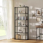 Étagère haute à 6 niveaux, Bibliothèque industrielle avec étagères ouvertes et cadre en métal, Étagère de présentation peu encombrante pour salon, bureau, appartement