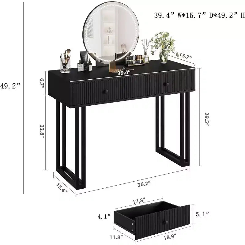 Coiffeuse avec miroir et lumières, Petite coiffeuse avec 2/5 tiroirs pour chambre à coucher, Coiffeuse de maquillage moderne avec 3 couleurs de lumières