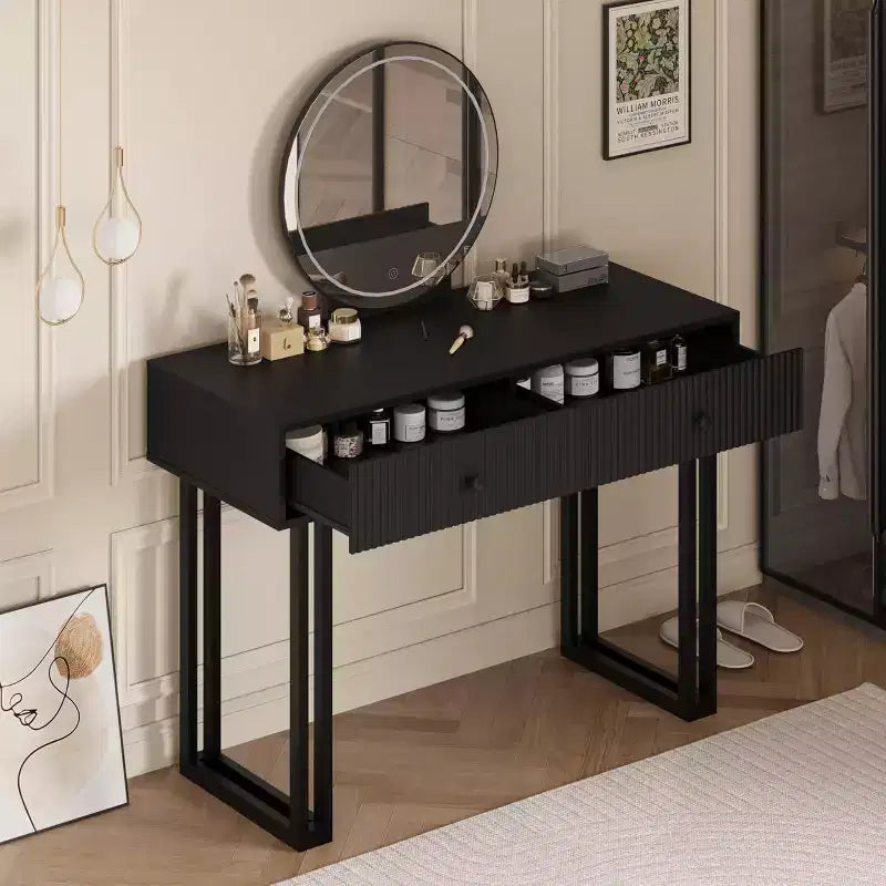Toeletta con specchio e luci, piccola toeletta per il trucco con 2/5 cassetti per la camera da letto, organizzatore moderno per il trucco con 3 luci colorate