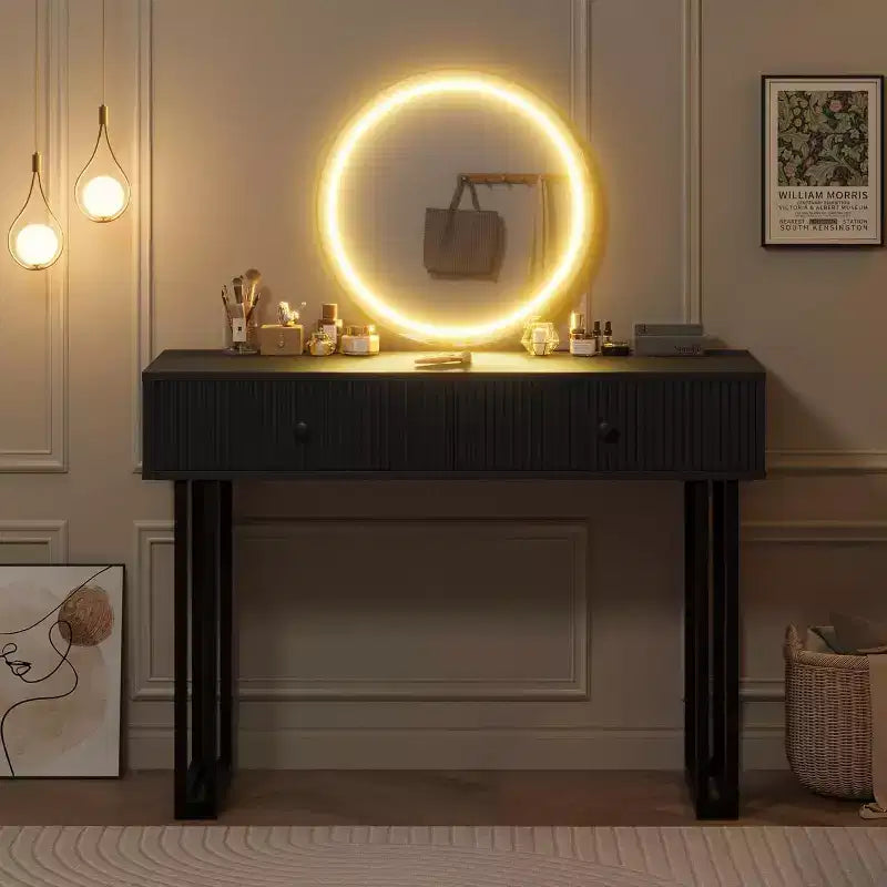 Toeletta con specchio e luci, piccola toeletta per il trucco con 2/5 cassetti per la camera da letto, organizzatore moderno per il trucco con 3 luci colorate