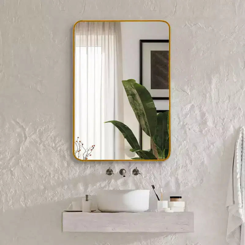 Gold Metal Framed Rectangular Bathroom Wall Mirror - Stylish & Durable