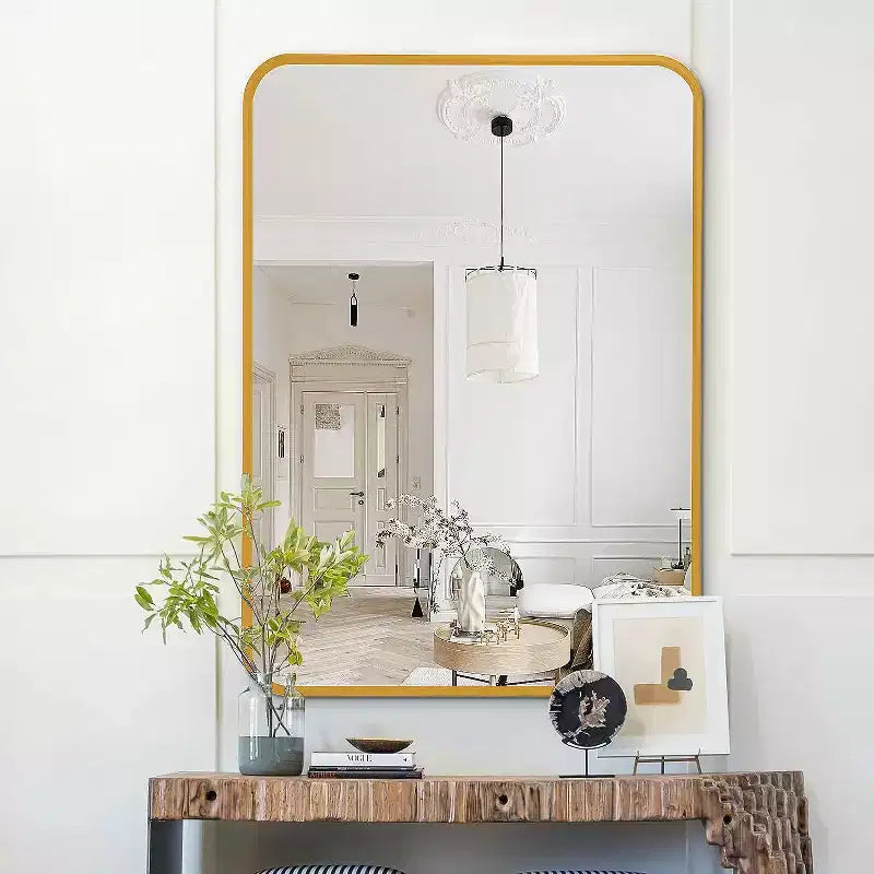 Specchio da bagno rettangolare a parete con cornice metallica dorata - Elegante e resistente