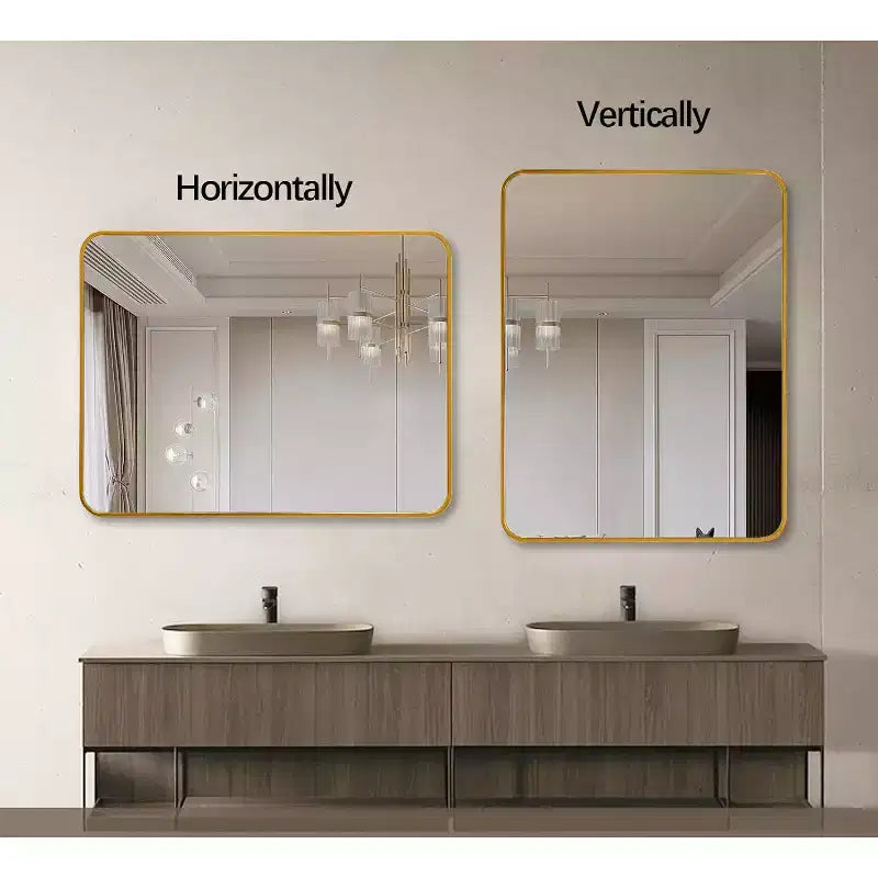 Specchio da bagno rettangolare a parete con cornice metallica dorata - Elegante e resistente