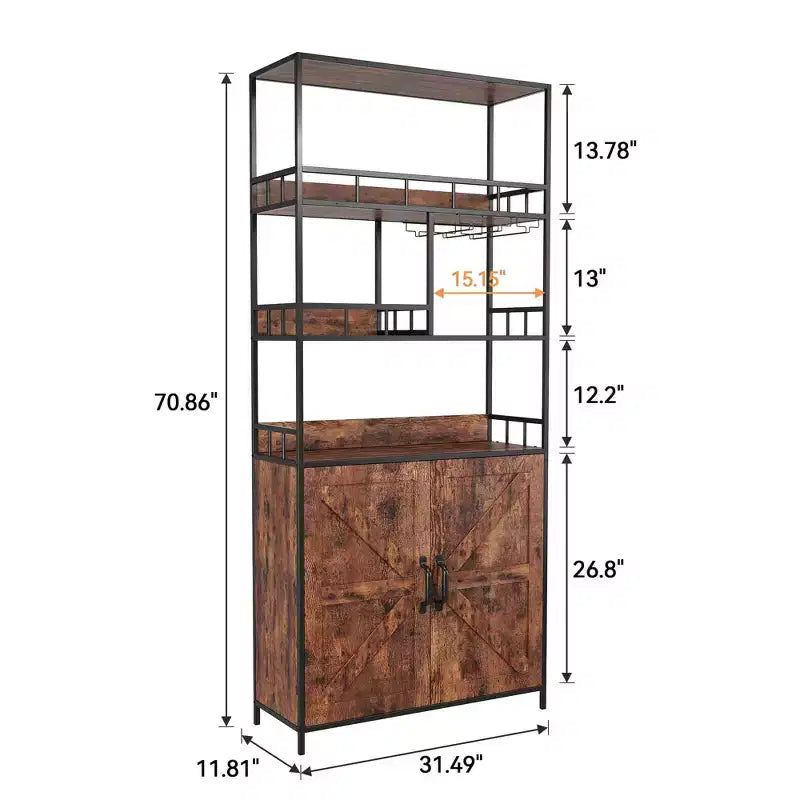 Scaffale per panettiere con ripiani, Credenza da cucina piccola indipendente in stile rustico con porta alta e ripiano spesso, Ripiani portaoggetti per coffee bar