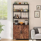 Scaffale per panettiere con ripiani, Credenza da cucina piccola indipendente in stile rustico con porta alta e ripiano spesso, Ripiani portaoggetti per coffee bar