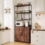 Scaffale per panettiere con ripiani, Credenza da cucina piccola indipendente in stile rustico con porta alta e ripiano spesso, Ripiani portaoggetti per coffee bar
