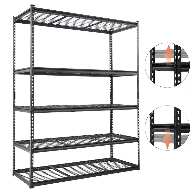 GustoWave 5 Tier Heavy Duty Garage Shelving, Garage Storage with Adjustable Shelves for Kitchen Pantry Basement, Black