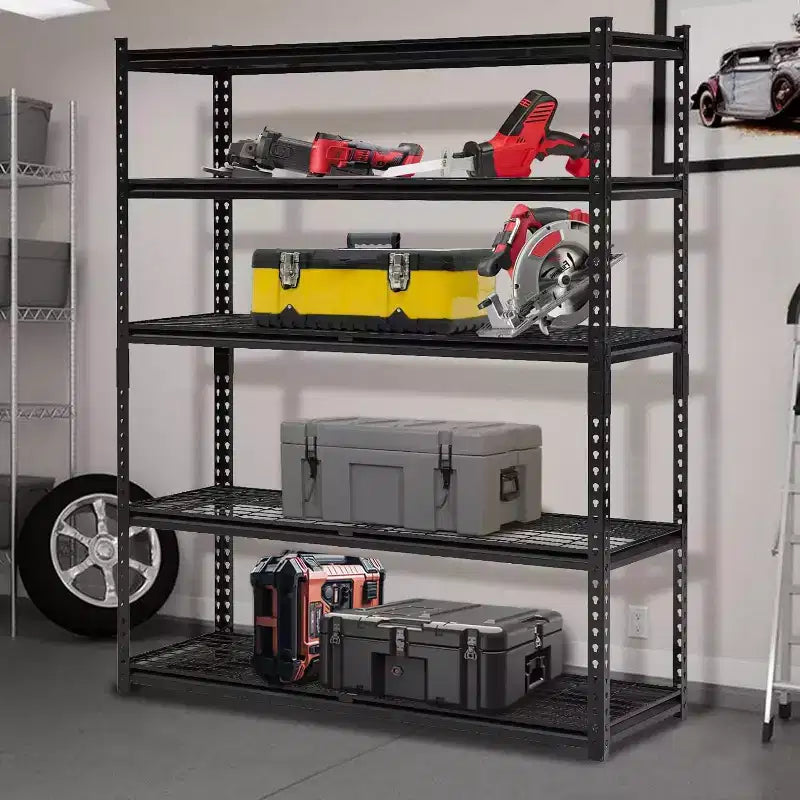 GustoWave Scaffalatura a 5 Ripiani Resistente per Garage, Organizzazione Garage con Ripiani Regolabili per Dispensa Cucina Cantina, Nero