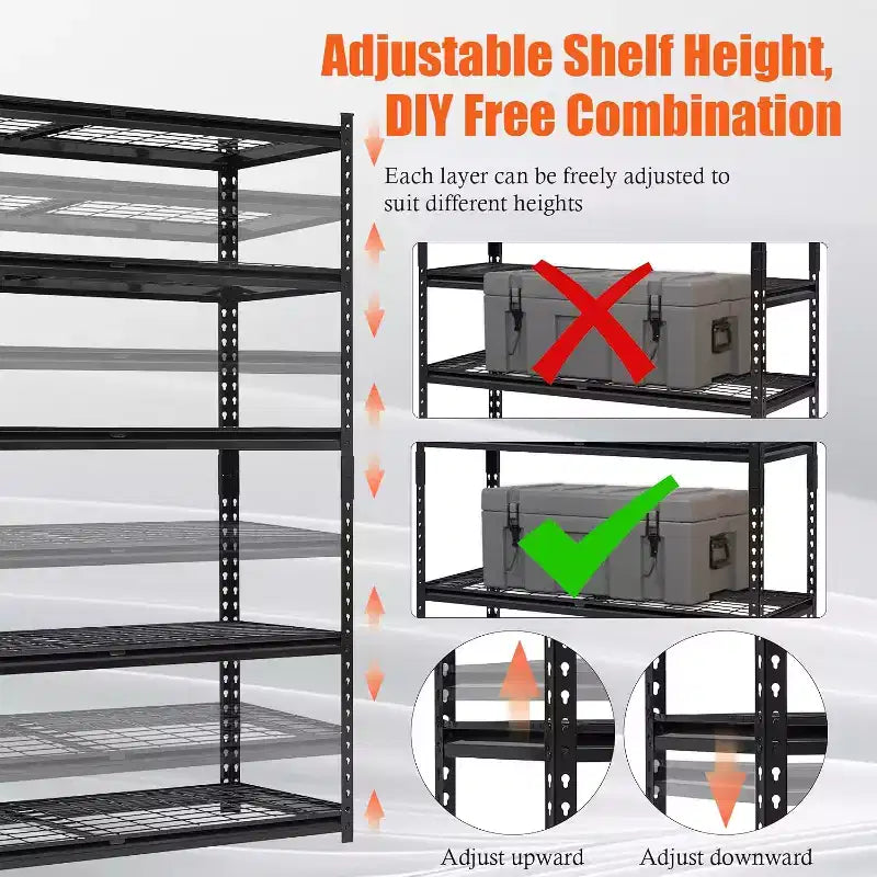 GustoWave Scaffalatura a 5 Ripiani Resistente per Garage, Organizzazione Garage con Ripiani Regolabili per Dispensa Cucina Cantina, Nero