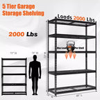 GustoWave Scaffalatura a 5 Ripiani Resistente per Garage, Organizzazione Garage con Ripiani Regolabili per Dispensa Cucina Cantina, Nero