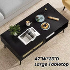 Tavolino da salotto, Tavolino rettangolare a 2 livelli in legno moderno di metà secolo con cassetto a ribalta in rattan PVC