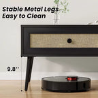 Tavolino da salotto, Tavolino rettangolare a 2 livelli in legno moderno di metà secolo con cassetto a ribalta in rattan PVC