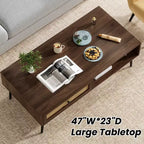 Tavolino da salotto, Tavolino rettangolare a 2 livelli in legno moderno di metà secolo con cassetto a ribalta in rattan PVC