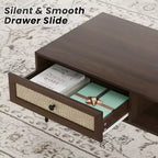 Tavolino da salotto, Tavolino rettangolare a 2 livelli in legno moderno di metà secolo con cassetto a ribalta in rattan PVC