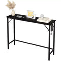 DobleePy 39.4-Inch Black Console Table with Charging Station, Slim Entryway Table with Metal Legs for Hallway, Sofa Back, Apartment