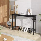 Tavolo Consolle Nero DobleePy da 99,4 cm con Stazione di Ricarica, Tavolo Stretto da Ingresso con Gambe in Metallo per Corridoio, Retro Divano, Appartamento