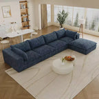 GDFStudio Jocelyn Modern 4-Seater Corduroy Fabric and Feather-filled Upholstered L-Shaped Sectional Sofas with Ottoman
