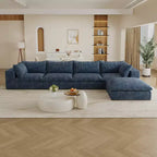 GDFStudio Jocelyn Divano Sezionale a L Moderno a 4 Posti in Tessuto a Coste e Imbottitura in Piuma con Pouf
