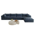 GDFStudio Jocelyn Divano Sezionale a L Moderno a 4 Posti in Tessuto a Coste e Imbottitura in Piuma con Pouf