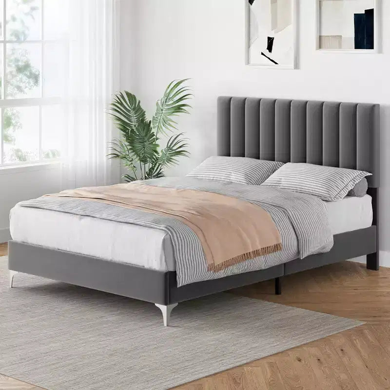 CuisinSmart Base Letto, Base Letto Imbottita con Testiera Regolabile, Nessuna Necessità di Rete a Molle, Facile Montaggio, Capacità di Carico 1200 libbre
