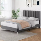 CuisinSmart Base Letto, Base Letto Imbottita con Testiera Regolabile, Nessuna Necessità di Rete a Molle, Facile Montaggio, Capacità di Carico 1200 libbre