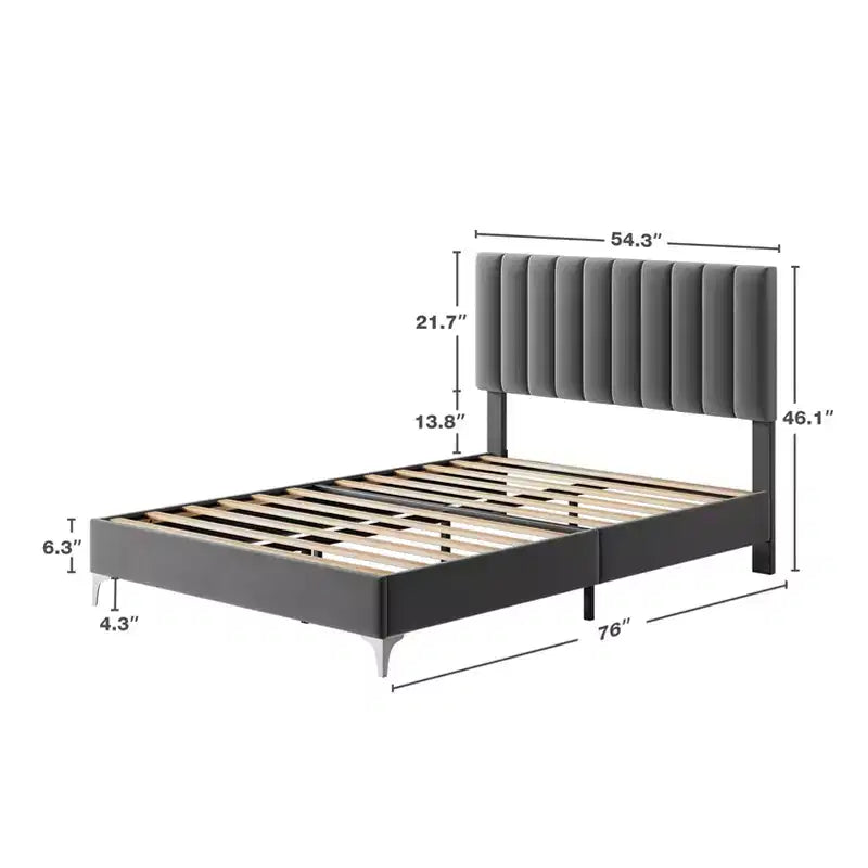 CuisinSmart Base Letto, Base Letto Imbottita con Testiera Regolabile, Nessuna Necessità di Rete a Molle, Facile Montaggio, Capacità di Carico 1200 libbre