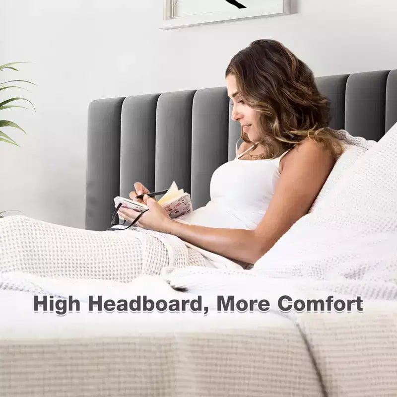 CuisinSmart Base Letto, Base Letto Imbottita con Testiera Regolabile, Nessuna Necessità di Rete a Molle, Facile Montaggio, Capacità di Carico 1200 libbre