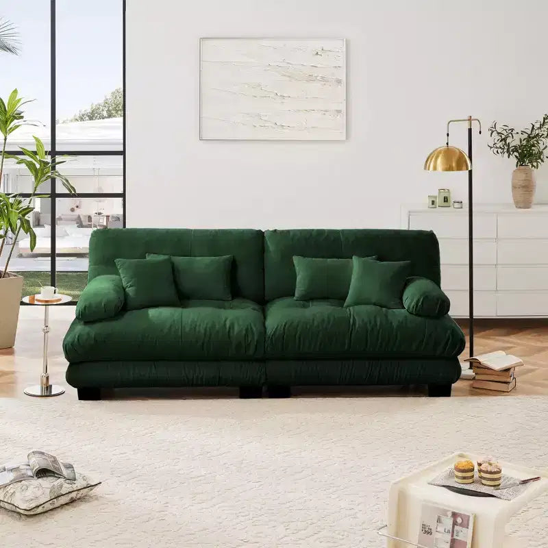 Divano a 2 posti Cloud Couch per soggiorno, divano a 2 posti in ciniglia con 2 cuscini lombari e 2 cuscini decorativi, ciniglia color caffè chiaro