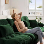 Divano a 2 posti Cloud Couch per soggiorno, divano a 2 posti in ciniglia con 2 cuscini lombari e 2 cuscini decorativi, ciniglia color caffè chiaro