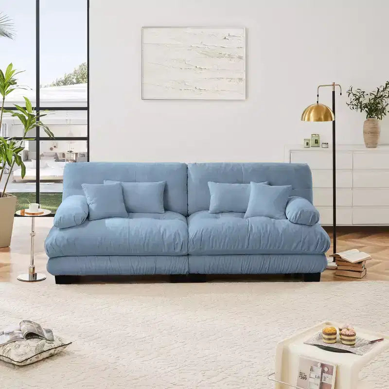 Divano a 2 posti Cloud Couch per soggiorno, divano a 2 posti in ciniglia con 2 cuscini lombari e 2 cuscini decorativi, ciniglia color caffè chiaro