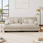Divano a 2 posti Cloud Couch per soggiorno, divano a 2 posti in ciniglia con 2 cuscini lombari e 2 cuscini decorativi, ciniglia color caffè chiaro