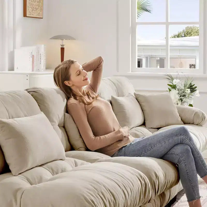 Divano a 2 posti Cloud Couch per soggiorno, divano a 2 posti in ciniglia con 2 cuscini lombari e 2 cuscini decorativi, ciniglia color caffè chiaro