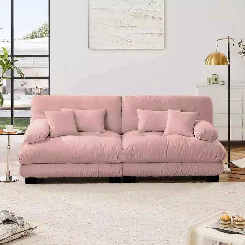 Divano a 2 posti Cloud Couch per soggiorno, divano a 2 posti in ciniglia con 2 cuscini lombari e 2 cuscini decorativi, ciniglia color caffè chiaro
