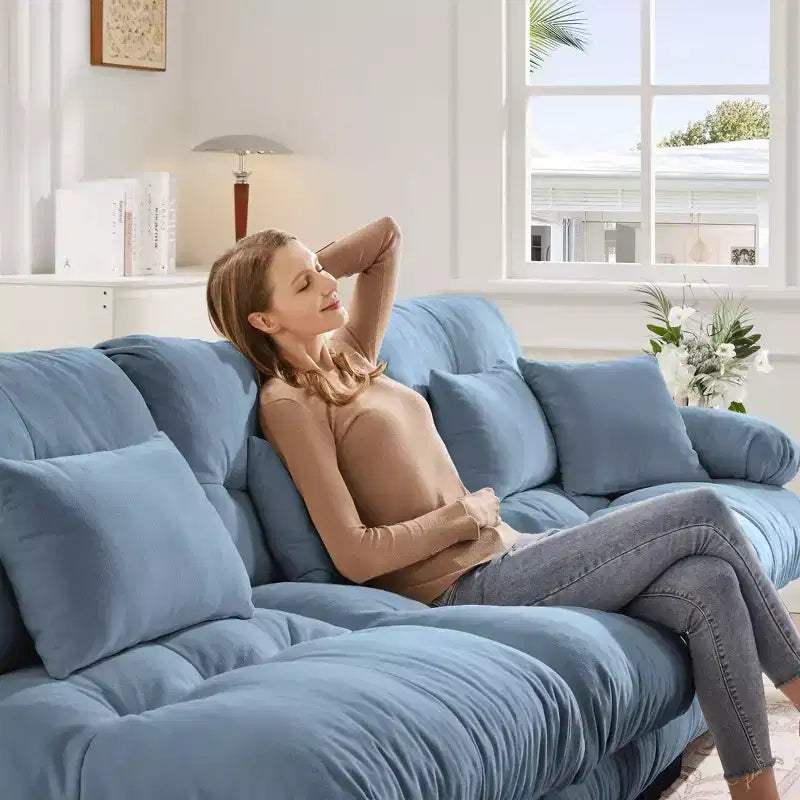 Divano a 2 posti Cloud Couch per soggiorno, divano a 2 posti in ciniglia con 2 cuscini lombari e 2 cuscini decorativi, ciniglia color caffè chiaro