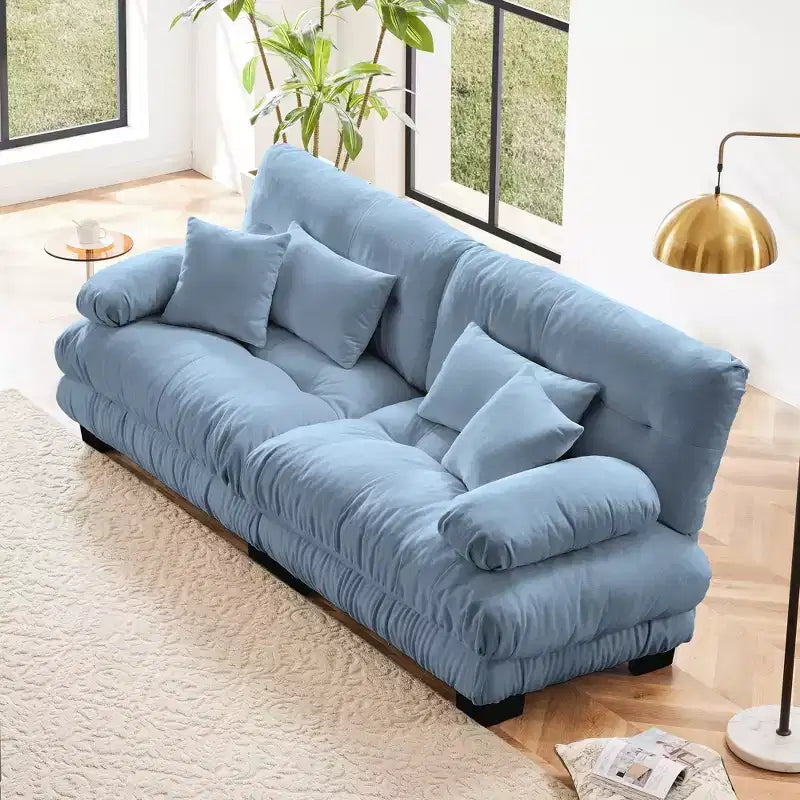 Divano a 2 posti Cloud Couch per soggiorno, divano a 2 posti in ciniglia con 2 cuscini lombari e 2 cuscini decorativi, ciniglia color caffè chiaro