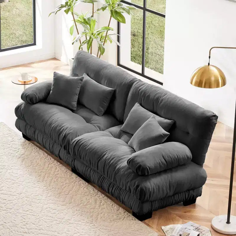 Divano a 2 posti Cloud Couch per soggiorno, divano a 2 posti in ciniglia con 2 cuscini lombari e 2 cuscini decorativi, ciniglia color caffè chiaro