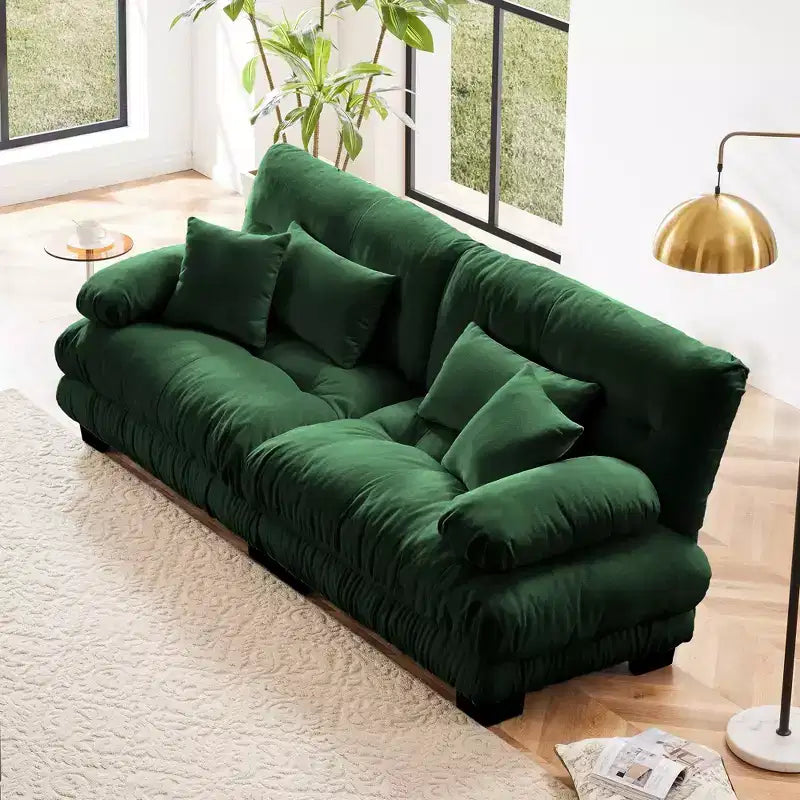Divano a 2 posti Cloud Couch per soggiorno, divano a 2 posti in ciniglia con 2 cuscini lombari e 2 cuscini decorativi, ciniglia color caffè chiaro