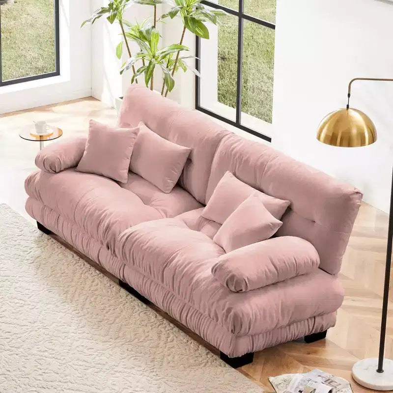 Divano a 2 posti Cloud Couch per soggiorno, divano a 2 posti in ciniglia con 2 cuscini lombari e 2 cuscini decorativi, ciniglia color caffè chiaro