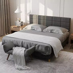 Modern Platform Bed Frame, Linen Upholstered Bed Frame with Adjustable Height Headboard and Strong Wooden Slats, No Box Spring Needed