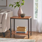 GDFStudio Ronan Rustic Wood and Metal End Table with Storage Shelf
