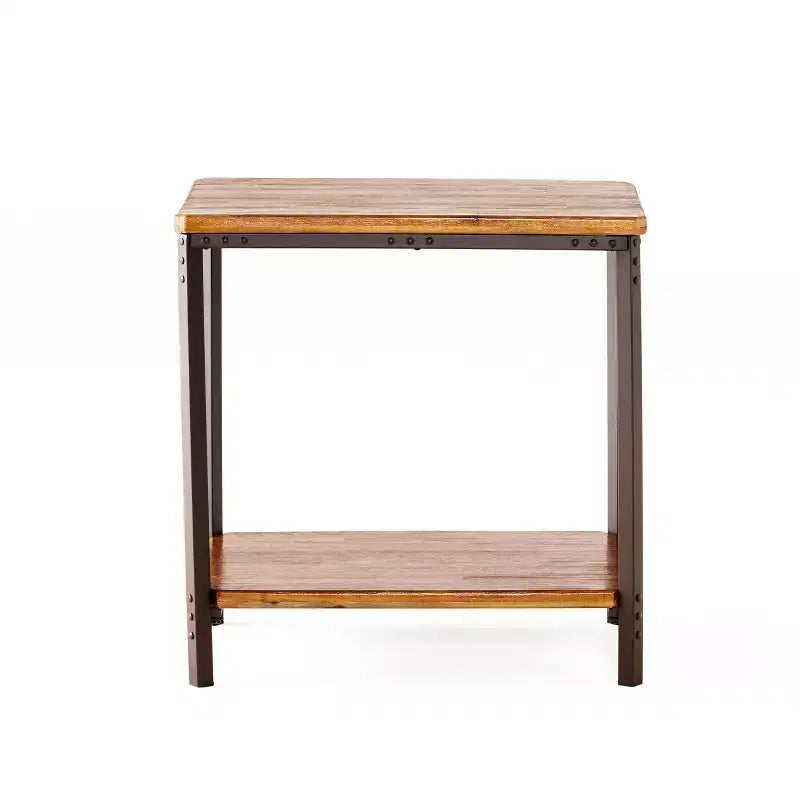 Table d'appoint GDFStudio Ronan en bois rustique et métal avec étagère de rangement