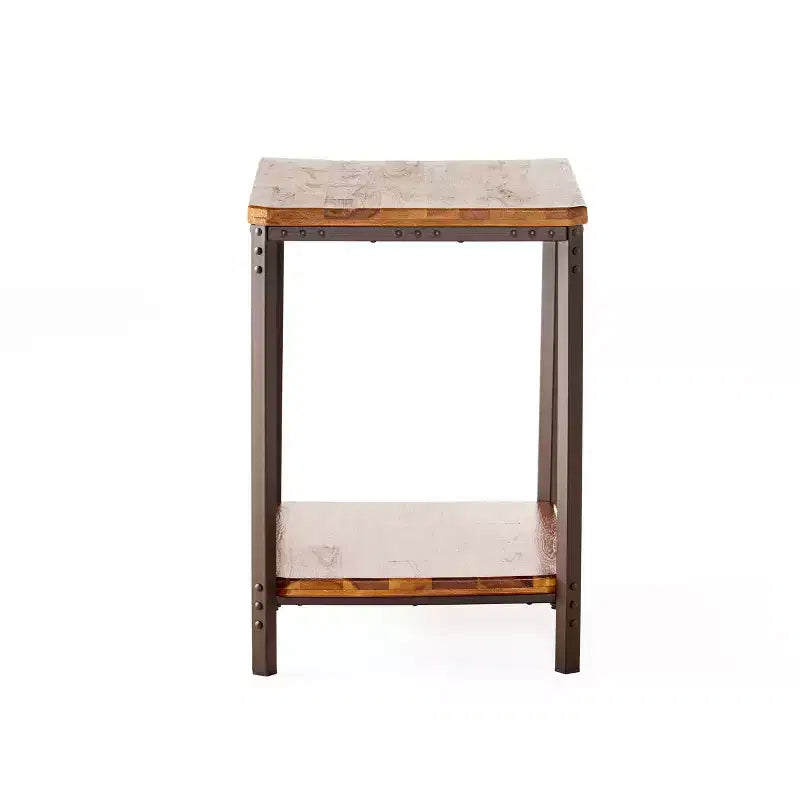 Table d'appoint GDFStudio Ronan en bois rustique et métal avec étagère de rangement