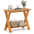 Costway 35.5-Inch Long Entryway Table with Storage Shelf Solid Teak Wood Console Table