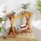 Table console Costway de 35,5 pouces de long avec étagère de rangement en teck massif