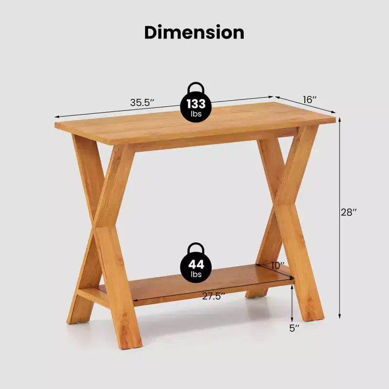 Table console Costway de 35,5 pouces de long avec étagère de rangement en teck massif