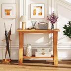 Table console Costway de 35,5 pouces de long avec étagère de rangement en teck massif